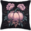 Vintage Autumn Pink Flower Pumpkin Thanksgiving Girl Women Throw Pillow by Unknown