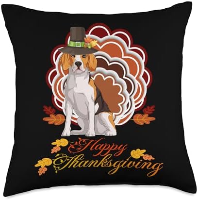Funny Beagle Dog Turkey Happy Thanksgiving Throw Pillow by Unknown