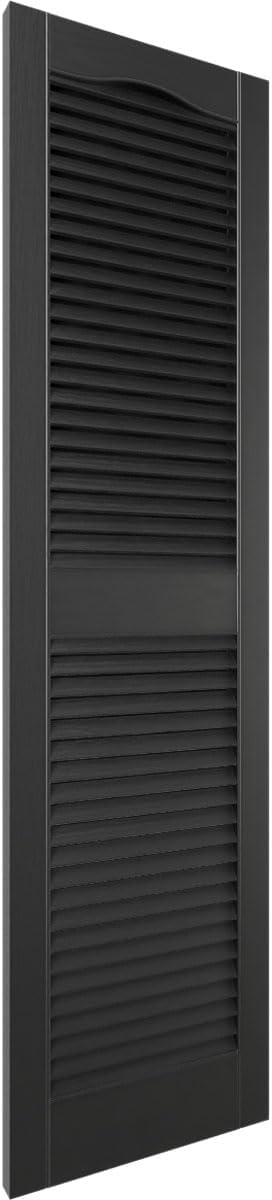 Ekena Millwork Lifetime Vinyl LL1S12X03900BL Standard Cathedral Top Center Mullion, Open Louver Vinyl Shutters, w/Installation Shutter-Lok's & Matching Screws (Per Pair), 12"W x 39"H, Black