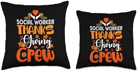 Social Worker Thanksgiving Crew Fall Leaves Funny Job Throw Pillow - Image 3