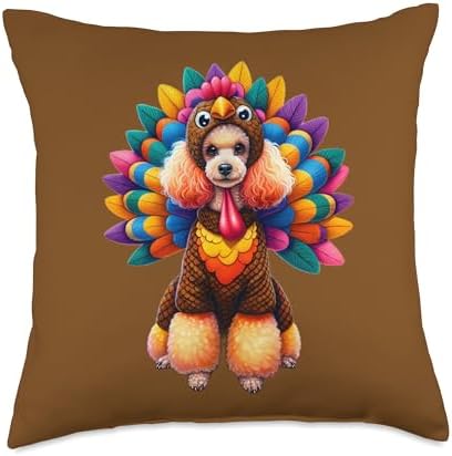 Poodle Turkey Funny Thanksgiving Animal Dog Canine Pet Puppy Throw Pillow by Unknown