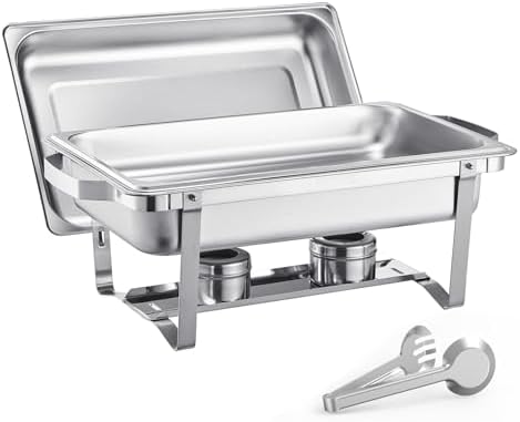 VEVOR Chafing Dish Buffet Set, 8 Qt 6 Pack, Stainless Steel Chafer with 6 Full Size Pans, Rectangle Catering Warmer Server with Lid Water Pan Stand Fuel Holder, for Weddings Parties Banquets, Silver - Image 4