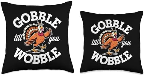 Gobble Till You Wobble, Funny Thanksgiving For Men Women Throw Pillow - Image 3