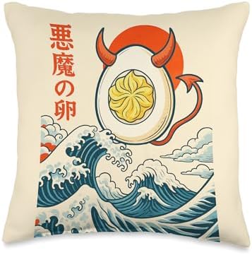 Funny Deviled Egg Great Wave Japanese Art Thanksgiving Food Throw Pillow by Unknown