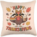 Cute Turkey Drinking iced Coffee Thanksgiving Bow Women Girl Throw Pillow by Unknown