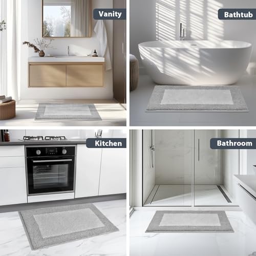 anllugs Bathroom Rugs, 24" x 36" Soft Bath Rugs, Light Grey & Grey
