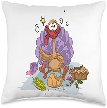 FUNNY THANKSGIVING SHIRT. TURKEY EATING DINNER, STUFFED Throw Pillow by Unknown