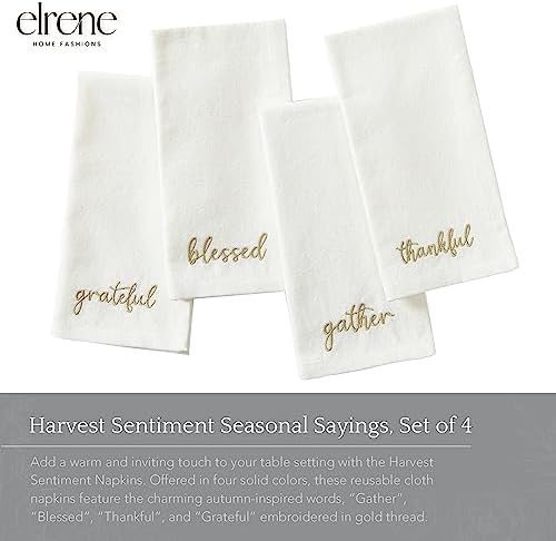 Threadmade Harvest Sentiment Embroidered Napkins, Set of 4, Ivory - 17" W x 17" L - Image 2