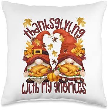 Funny Autumn Fall Gnomes Couple Thanksgiving With My Gnomies Throw Pillow by Unknown