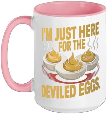 I’m Just Here for the Deviled Eggs Egg Expert Deviled Egg Ceramic Mug, Pink/White, 15oz by Unknown