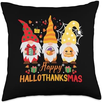 Happy Hallothanksmas Thanksgiving Halloween Merry Christmas Throw Pillow by Unknown