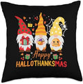 Happy Hallothanksmas Thanksgiving Halloween Merry Christmas Throw Pillow by Unknown