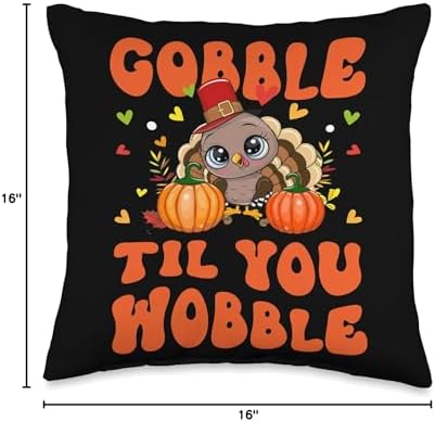 Gobble Til You Wobble For Love Gobble Til You Wobble Cute Girl Boy Turkey Thanksgiving Kid Throw Pillow, 16x16, Multicolor - Image 4