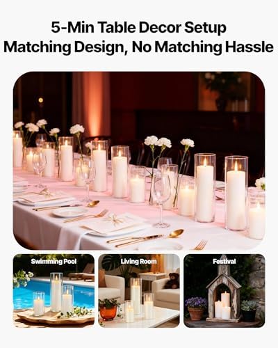 VEVOR Pillar Candles and Glass Vases Set 24 Pcs, Clear Cylinder Hurricane Candle Holders for Wedding Centerpieces, Tall Vase for Table Decor, Wedding Party, Thanksgiving,White (2.56" x 4.7",5.9",7.9") - Image 5
