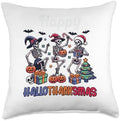 halloween thanksgiving christmas hallothanksmas Skeletons Throw Pillow by Unknown
