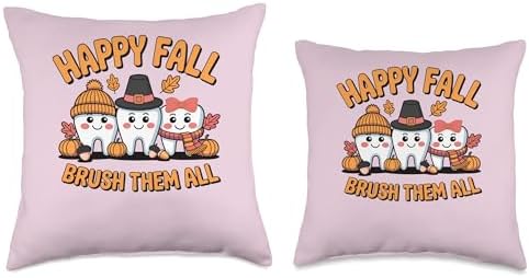 Happy Fall Brush Them All Funny Dental Thanksgiving Throw Pillow - Image 3