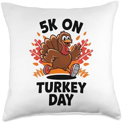 Funny Thanksgiving 5K Run On Turkey Day Race For Turkey Trot Throw Pillow by Unknown