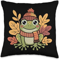 Cute Frog Thanksgiving Day Fall Leaves Autumn Nature Throw Pillow by Unknown