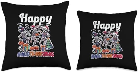 Halloween Thanksgiving Christmas HalloThanksMas Skeleton Throw Pillow - Image 3