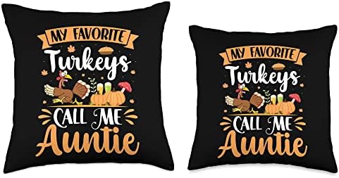 My Favorite Turkeys Call Me Auntie Funny Thanksgiving Design Throw Pillow - Image 3
