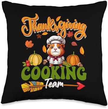 Thanksgiving Cooking Team Costume Guinea Pig As Chef Autumn Throw Pillow by Unknown