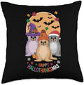 happy hallothanksmas Halloween Thanksgiving Christmas Throw Pillow by Unknown