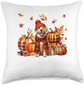 Golden Retriever Thanksgiving Leopard Pumpkins Fall Leaves Throw Pillow by Unknown