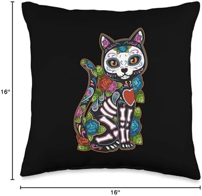 Cat Sugar Skull Mexico Calavera Dia De Los Muertos Halloween Throw Pillow