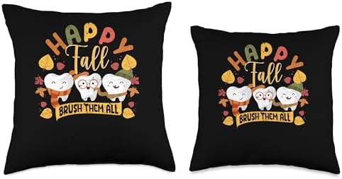 Fall Leaves Shirt Autumn Foliage Pumpkin Decor Happy Fall Brush Them All Dental Dentist Squad Thanksgiving Throw Pillow, 18x18, Multicolor - Image 3