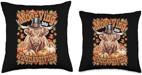 Moo-Ving Into Thanksgiving Highland Cow Throw Pillow - Image 3