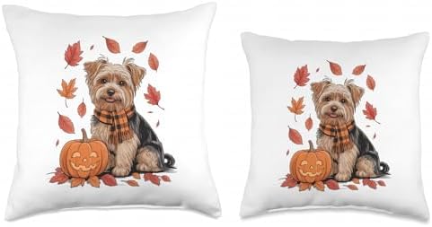 Yorkshire Terrier Dog Lover Pumpkin Fall Autumn Thanksgiving Throw Pillow - Image 3