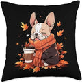 French Bulldog Autumn Pumpkin Spice Latte Frenchie Dog Throw Pillow by Unknown