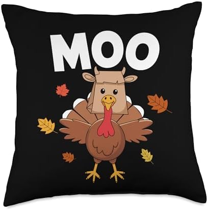 Thanksgiving Turkey Moo Cow Head Funny Fall Men Women Kids Throw Pillow by Unknown