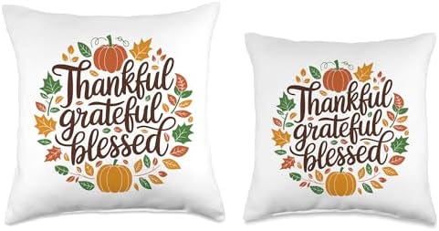 Thankful Grateful Blessed, Friendsgiving Thanksgiving Throw Pillow - Image 3