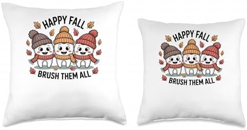 Happy Fall Brush Them All Dentist Teeth Thanksgiving Dental Throw Pillow - Image 3