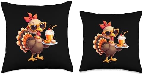 Thanksgiving Turkey with Sunglasses Girls and Women Throw Pillow - Image 3