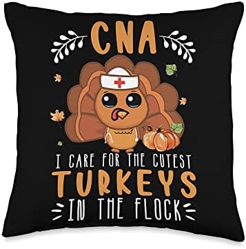Tu CNA Thanksgiving Turkey Lover Costume Nursing Throw Pillow by Unknown