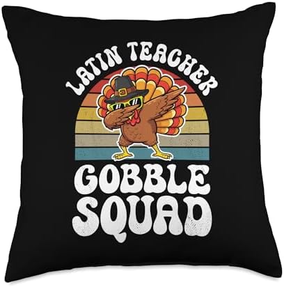 Thanksgiving Latin Teacher Gobble Squad Turkey Throw Pillow by Unknown