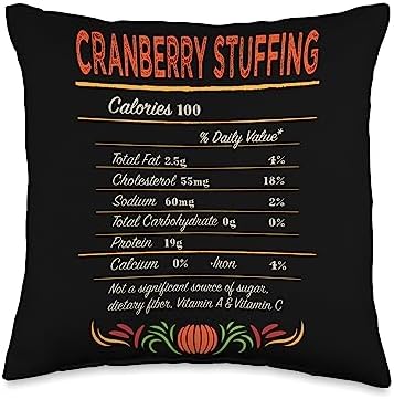 Witty Turkey Day Dressing Food Dinner Party Cranberry Stuffing Nutrition Facts Funny Thanksgiving Humor Throw Pillow, 16x16, Multicolor by Unknown