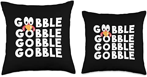 Kids Thanksgiving Turkey Face Gobble Gobble Gobble Throw Pillow - Image 3