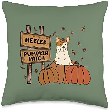 Red Heeler Pumpkin Patch Dog Lovers Thanksgiving Halloween Throw Pillow by Unknown
