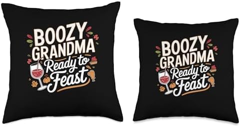 Funny Thanksgiving Boozy Grandma Ready To Feast Throw Pillow - Image 3