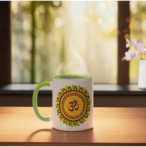 Zen Ideas Om Ohm Aum Symbol Spiritual Yoga Mandala Ceramic Mug, Light Green/White, 11oz - Image 3