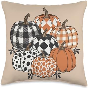 Autumn Season Thanksgiving Plaid Pumpkin Patterns Fall Throw Pillow by Unknown