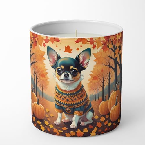 Caroline's Treasures DAC1035CDL Tricolor Chihuahua Fall Decorative Soy Candle Nature Soy Wax Essential Oil Home Decor Ideal for Bedroom Kitchen Bath Office Gift, 10 oz by CarolinesTreasures