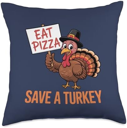 Funny Thanksgiving Vegan Shirt Eat Pizza Save a Turkey Mama Throw Pillow by Unknown