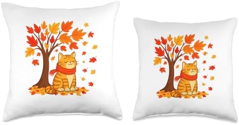Cute Cat Autumn, Cat Thanksgiving It's Fall Feline Tree Throw Pillow - Image 3