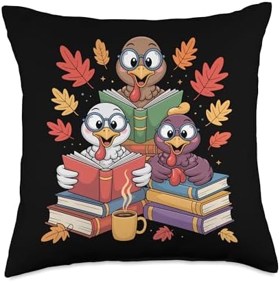 Thanksgiving Teacher Books Funny Turkey Reading Book Throw Pillow by Unknown