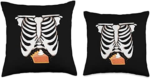 rib cage skeleton xray belly thanksgiving pumpkin in pie Throw Pillow - Image 3