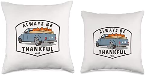 Vintage Pumpkin Truck USA Fall Thanksgiving Thankful Throw Pillow - Image 3